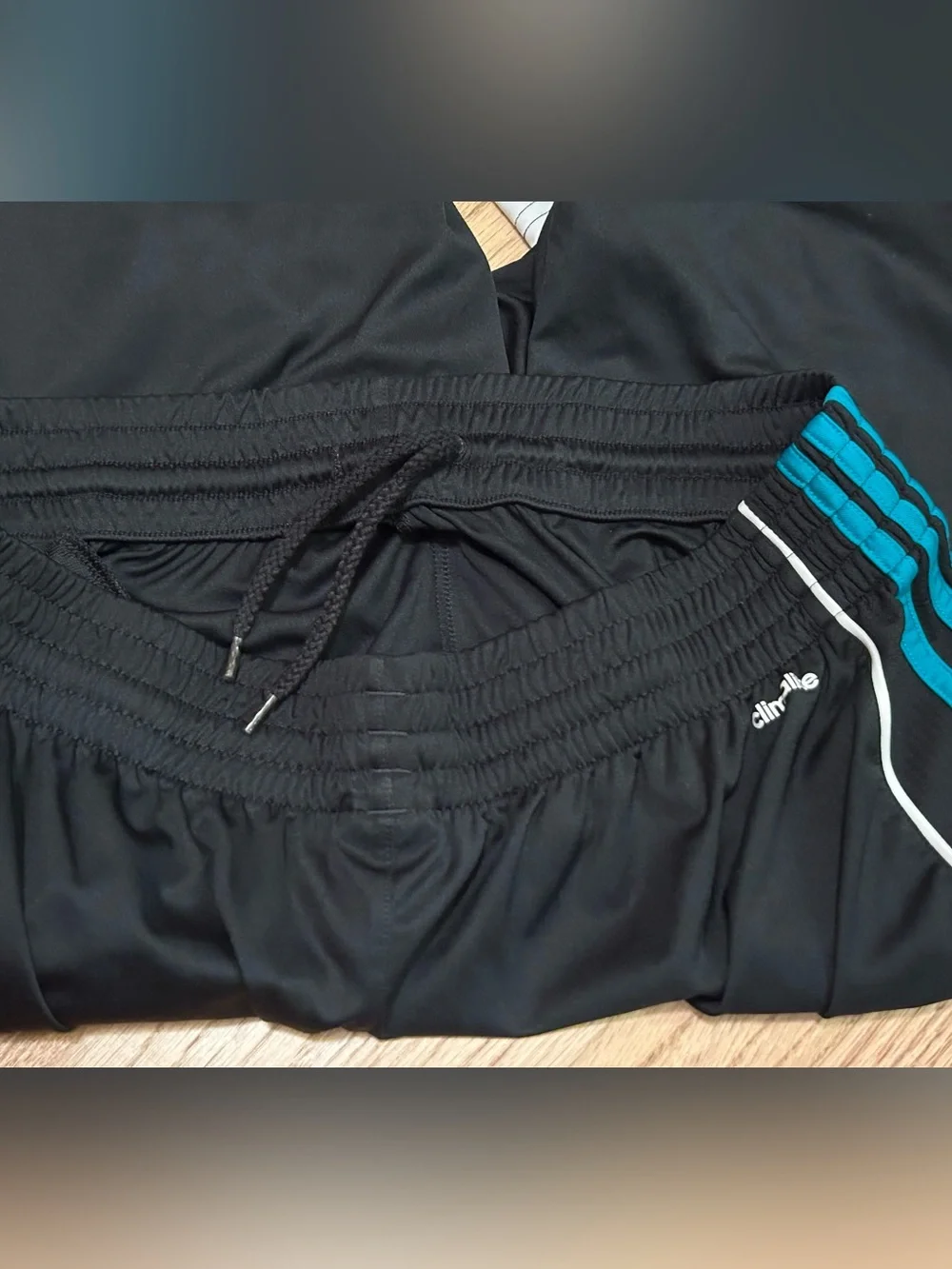 adidas Black Shorts with Teal Side Stripes